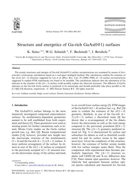 Structure and energetics of Ga-rich GaAs(001) surfaces - Institut fÃ¼r ...