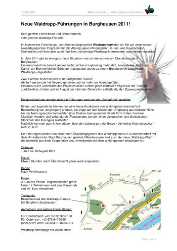 Neue Waldrapp-Führungen in Burghausen 2011! - Stadt Burghausen