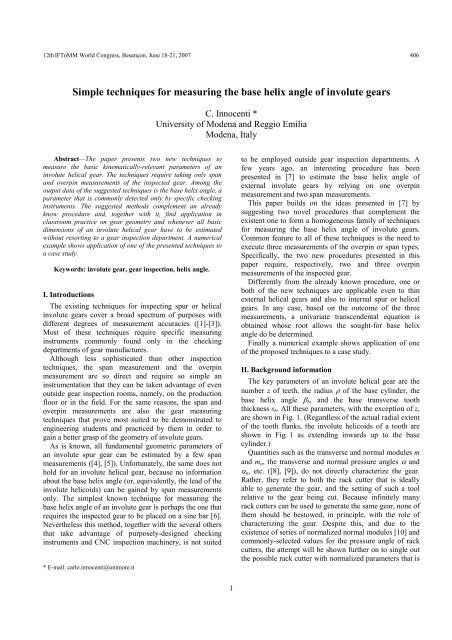 A simple technique for measuring the base helix angle of ... - IFToMM