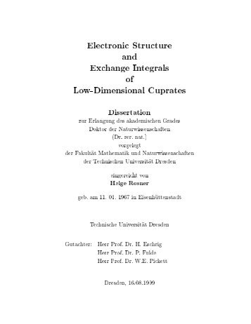Electronic Structure and Exchange Integrals of Low-Dimensional ...