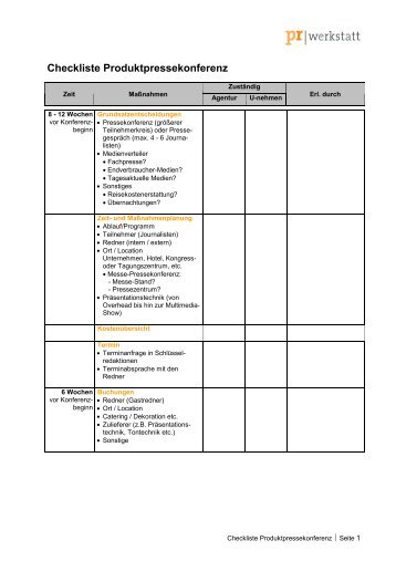 Checkliste Produktpressekonferenz - IfW