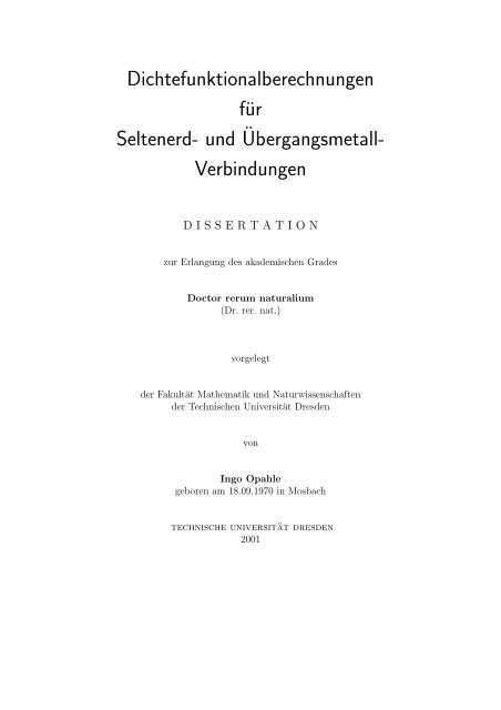 Dichtefunktionalberechnungen fÃ¼r Seltenerd- undÂ¨Ubergangsmetall ...