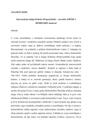 Starozavjetna knjiga Kohelet (Propovjednik) – susretište GRČKE I ...