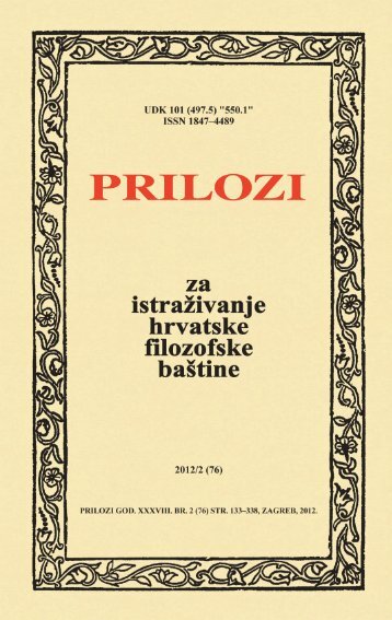 Prilozi za istraživanje hrvatske filozofske baštine ... - Institut za filozofiju