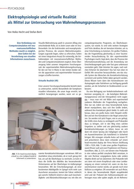 Elektrophysiologie und virtuelle RealitÃ¤t als Mittel zur Untersuchung ...