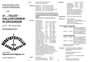 21. TÄLES" - HALLENTURNIER IN DEGGINGEN " - Bogensportclub ...