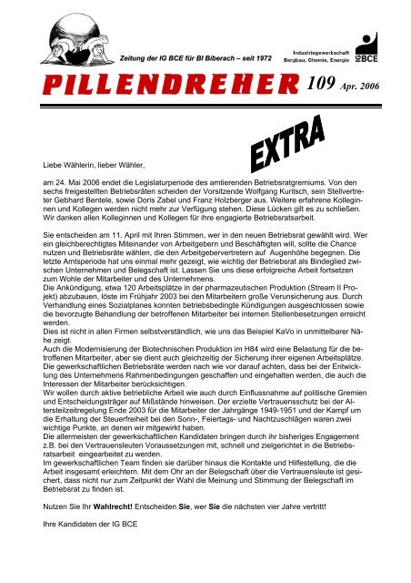 Pillendreher Ausgabe 109 April 2006 - IGBCE-Biberach
