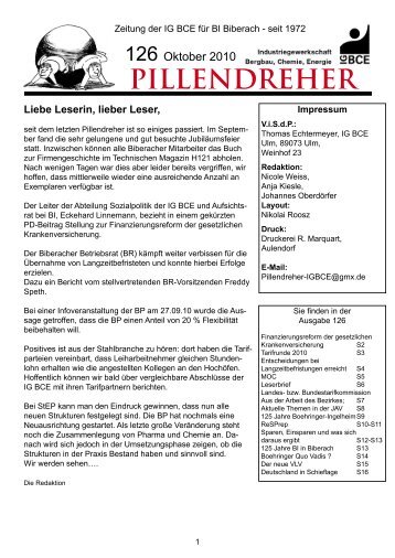 Pillendreher Ausgabe 126 Oktober 2010 - IGBCE-Biberach