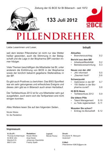 Pillendreher Ausgabe 133 Juli 2012 - IGBCE-Biberach