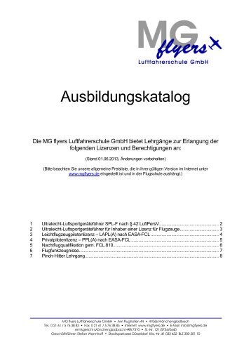 Ausbildungskatalog (PDF - 348kB) - MG flyers Luftfahrerschule GmbH