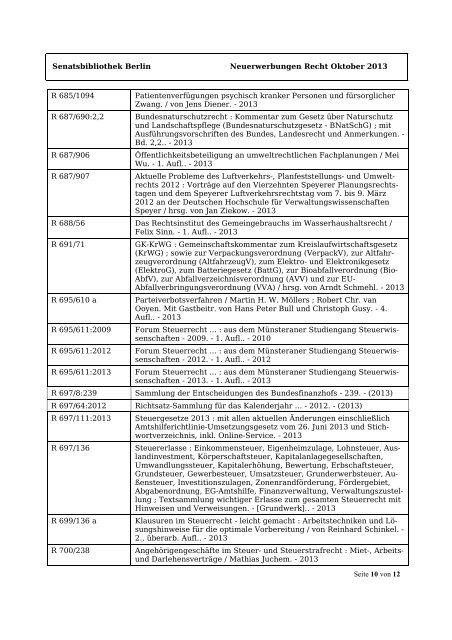 Neuerwerbungen aus dem Fachgebiet Recht Oktober 2013