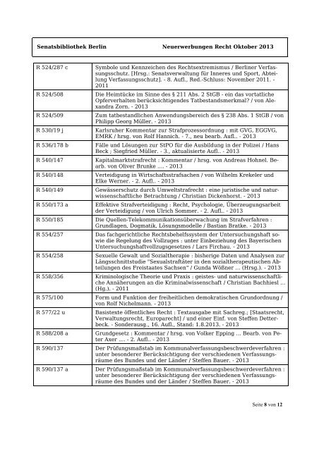 Neuerwerbungen aus dem Fachgebiet Recht Oktober 2013