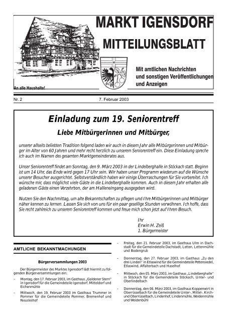 Einladung zum 19. Seniorentreff - Markt Igensdorf