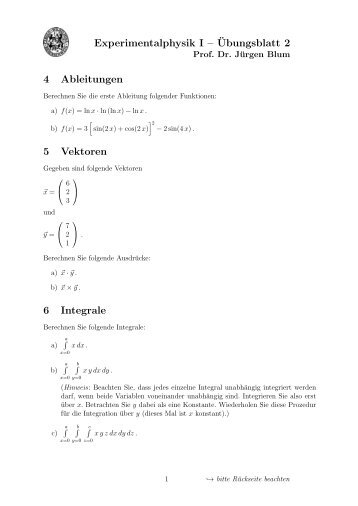 Experimentalphysik I â Â¨Ubungsblatt 2 4 Ableitungen 5 Vektoren 6 ...