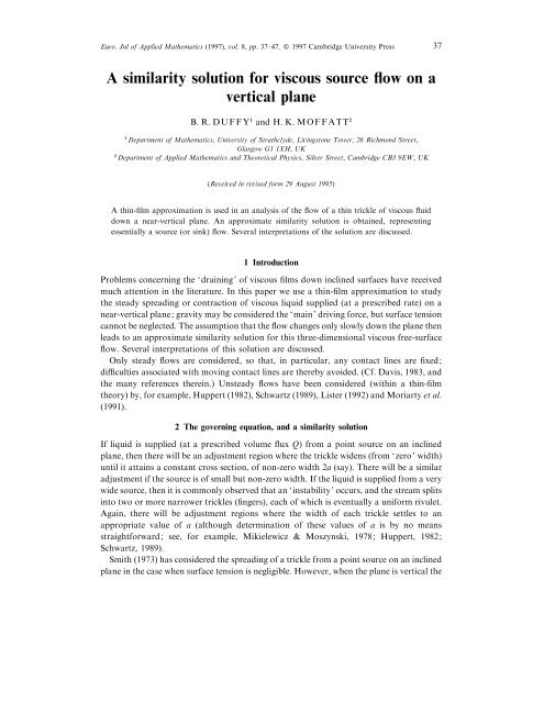 A similarity solution for viscous source flow on a vertical plane