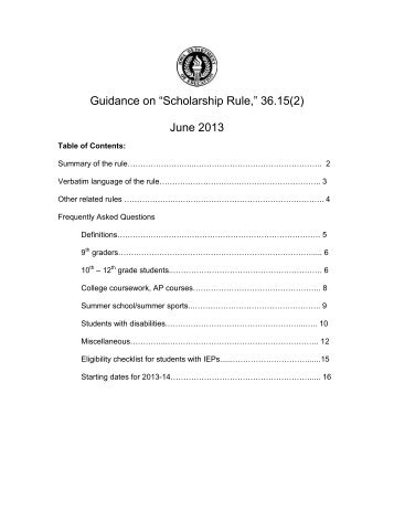 Guidance on “Scholarship Rule,” 36.15(2) - Iowa Girls High School ...