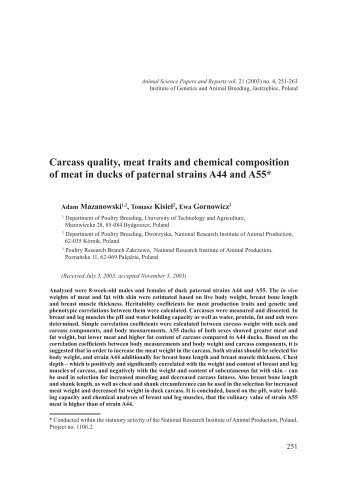 Carcass quality, meat traits and chemical composition of meat in ...