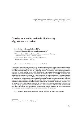 Grazing as a tool to maintain biodiversity of grassland â a review