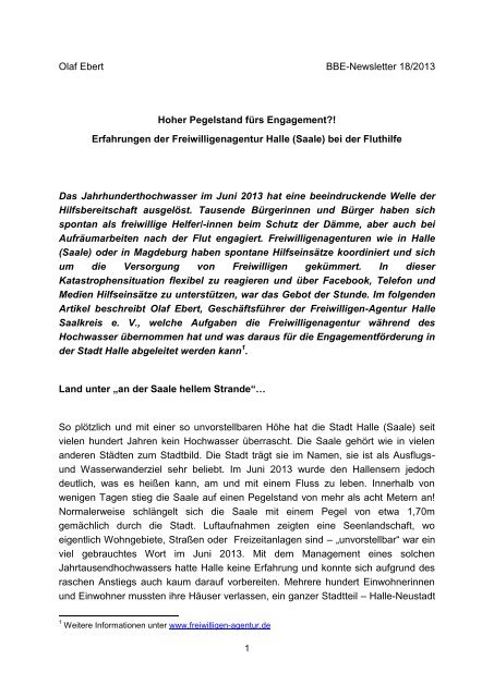 Erfahrungen der Freiwilligenagentur Halle (Saale) - BBE