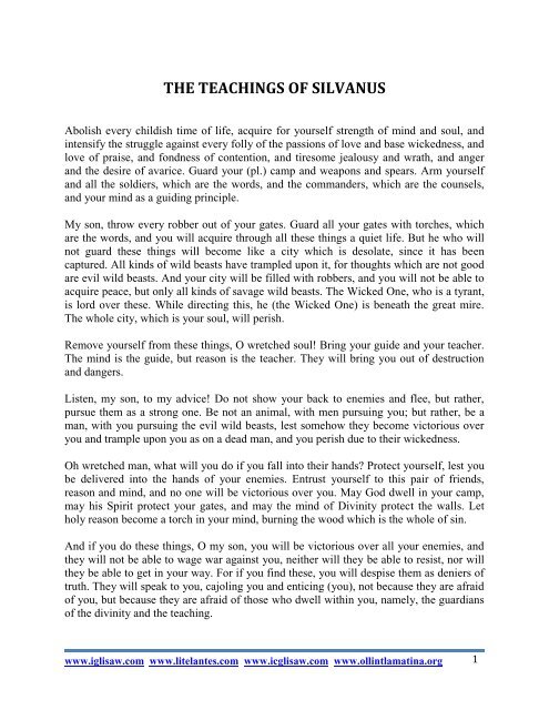 THE TEACHINGS OF SILVANUS - Iglisaw