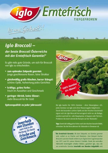 Infoblatt Broccoli - bei Iglo Gastronomie!