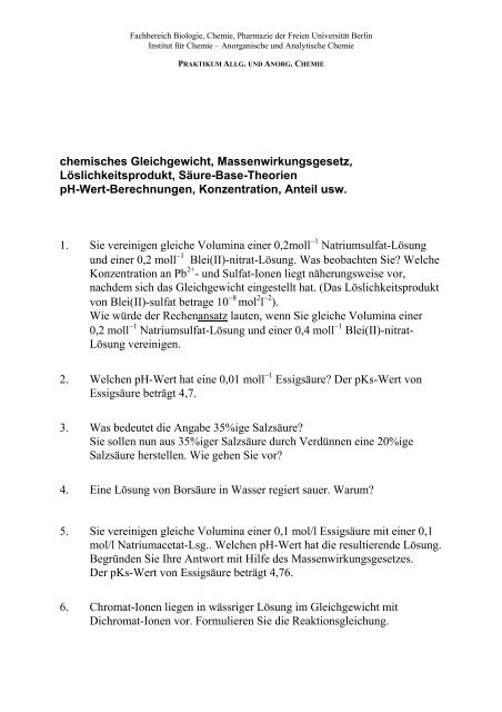 Übungsaufgaben zur Klausur.pdf - Fachbereich Biologie, Chemie ...