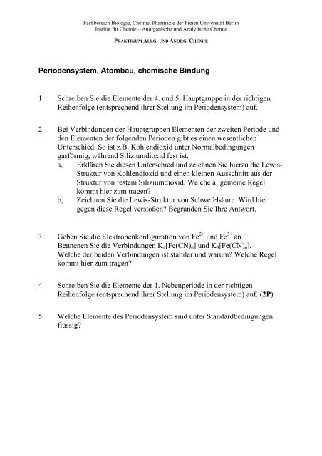 Übungsaufgaben zur Klausur.pdf - Fachbereich Biologie, Chemie ...