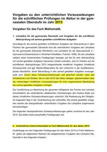 Vorgaben Abitur 2015 - Standardsicherung NRW