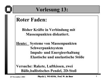 Physik I, WS 03/04, Prof. W. de Boer