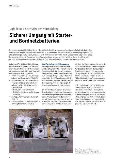 Sicherer Umgang mit Starter- und Bordnetzbatterien - VBG