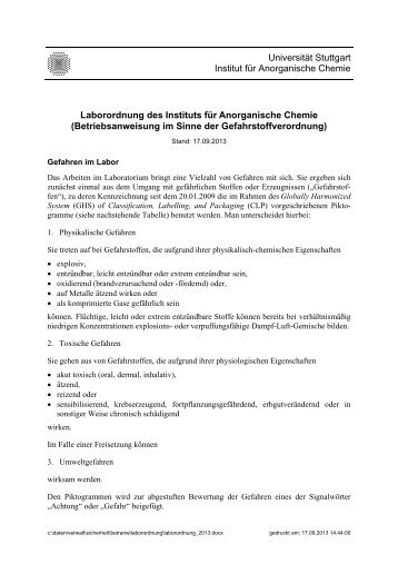 Laborordnung des Institus für Anorganische Chemie - Institut für ...