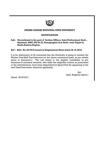 INDIRA GANDHI NATIONAL OPEN UNIVERSITY ... - IGNOU