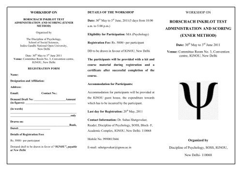 rorschach inkblot test administration and scoring (exner ... - IGNOU