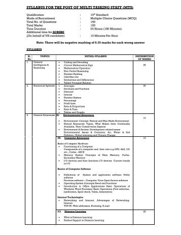 syllabus for the post of multi tasking staff (mts) - IGNOU