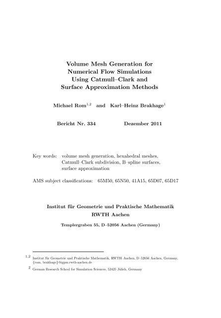 Volume Mesh Generation for Numerical Flow Simulations Using ...