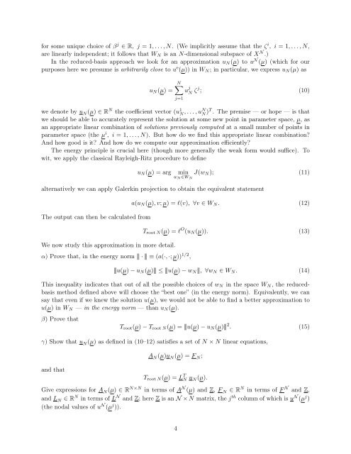 The Reduced Basis Method Problem Set 1