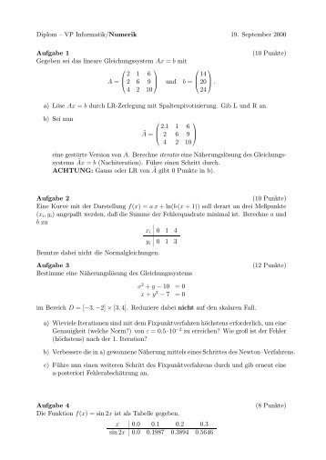 Diplom â VP Informatik/Numerik 19. September 2000 Aufgabe 1 (10 ...