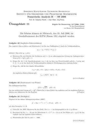 Blatt 11 - Institut fÃ¼r Geometrie und Praktische Mathematik