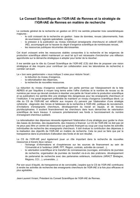 Annuaire de la recherche 2009-2011 - Institut de gestion de Rennes ...