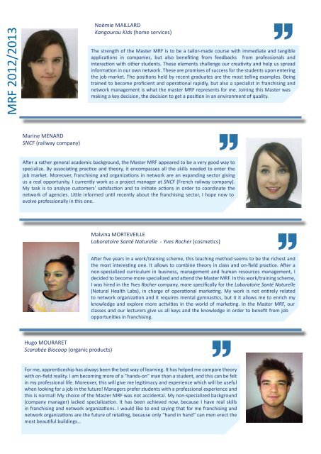 Alumni Testimonials FNM 2012 / 2013