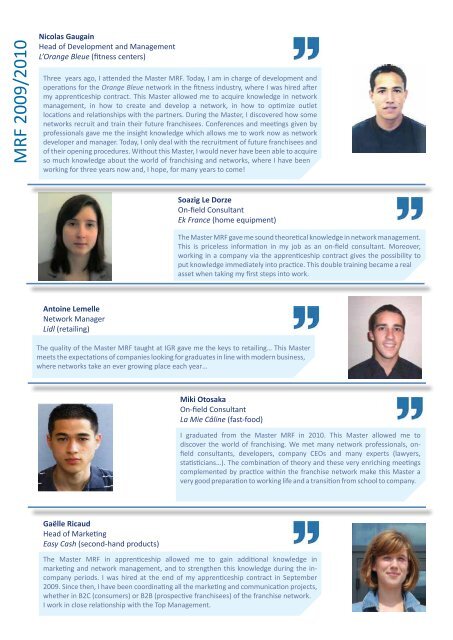 Alumni Testimonials FNM 2012 / 2013