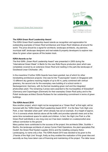 The IGRA Green Roof Leadership Award The IGRA Green Roof ...