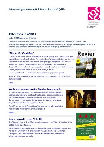 IGR-Infos 37/2011 - Interessengemeinschaft RÃ¼ttenscheid IGR