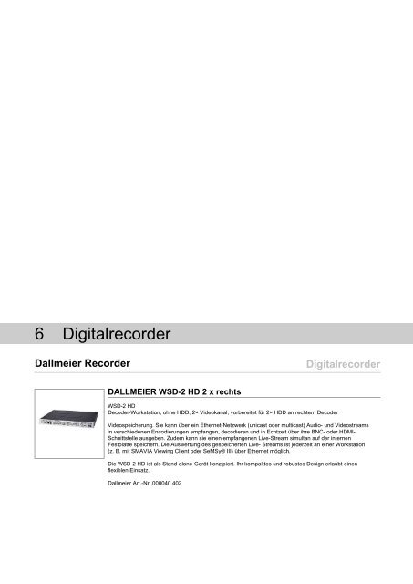 Dallmeier Recorder Digitalrecorder - IGS-Industrielle ...