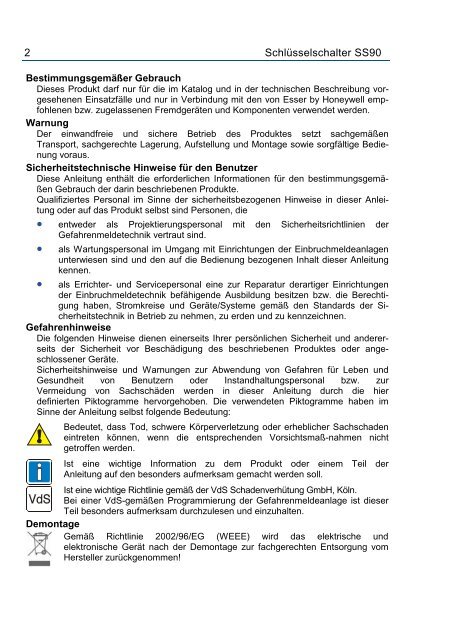 Honeywell - SchlÃ¼sselschalter SS90 (PDF) - IGS-Industrielle ...