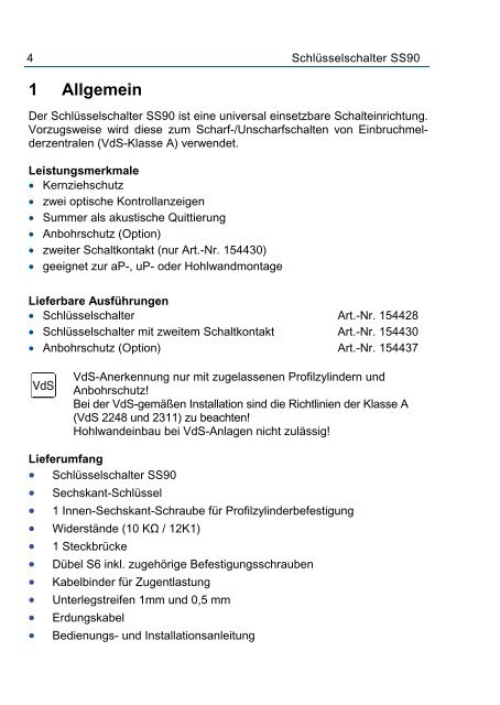 Honeywell - SchlÃ¼sselschalter SS90 (PDF) - IGS-Industrielle ...