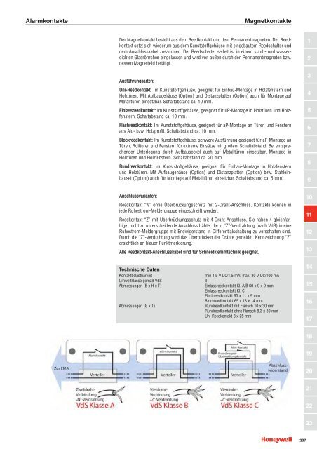 Katalogauszug Honeywell Melder fÃ¼r die Einbruchmeldetechnik