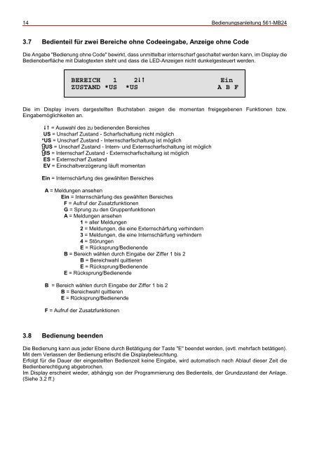 Honeywell - Einbruchmelderzentrale 561-MB24 - Bedienung (PDF)