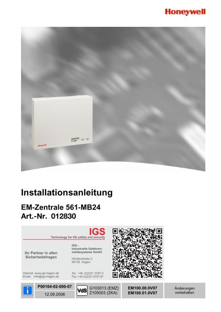 Honeywell - Einbruchmelderzentrale 561-MB24 - Errichter (PDF)