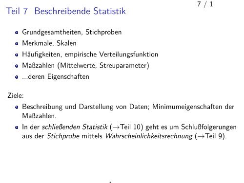 Teil 7 Beschreibende Statistik